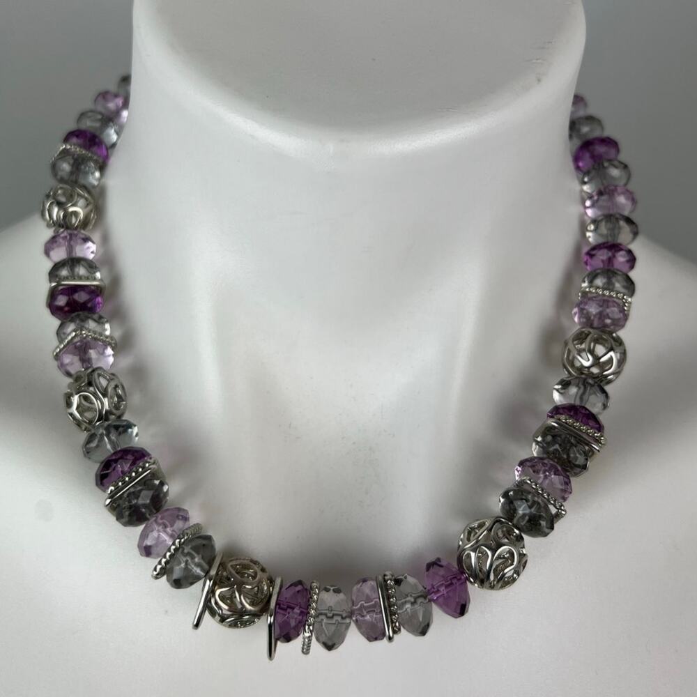 Napier Clear and Purple Acrylic Bead Silver Necklace 19"